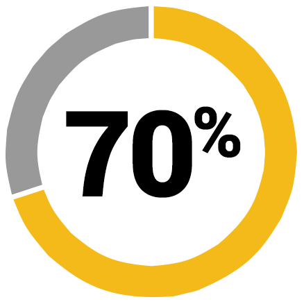 pie chart showing and labled 70%